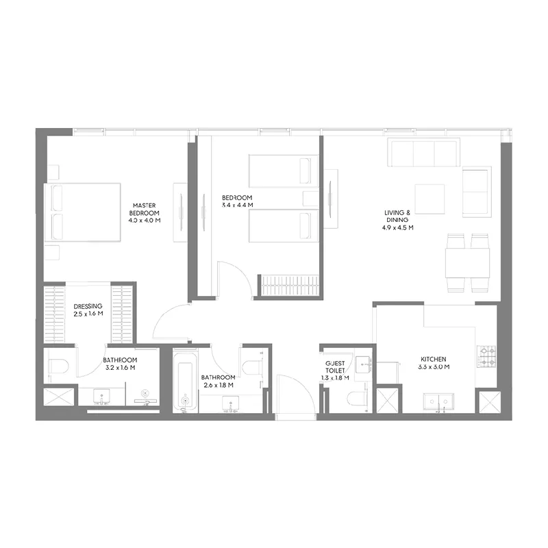 2 bedrooms floor plan