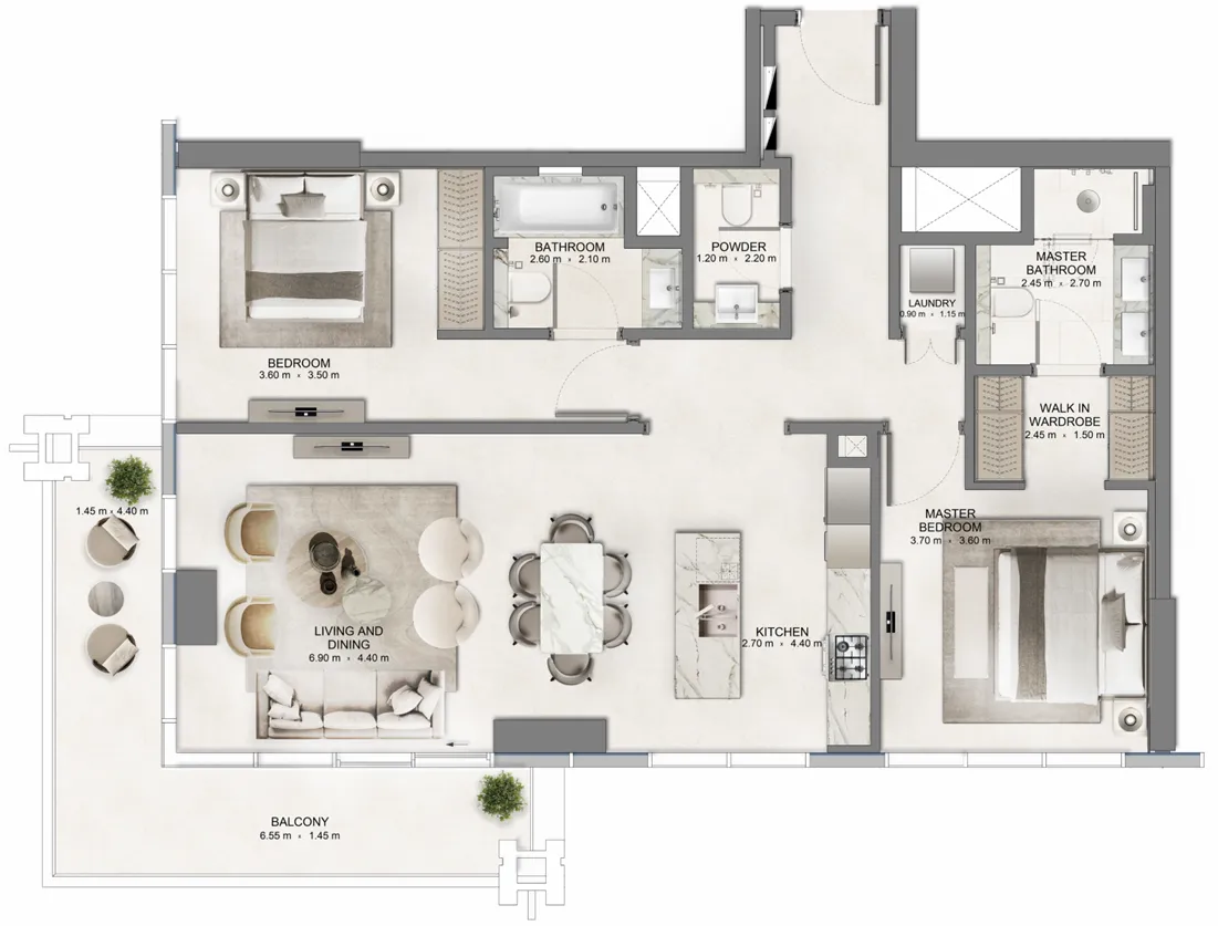 2 bedrooms floor plan