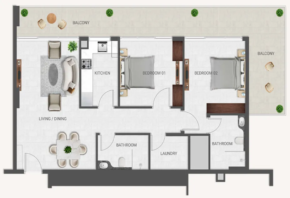2 bedrooms floor plan