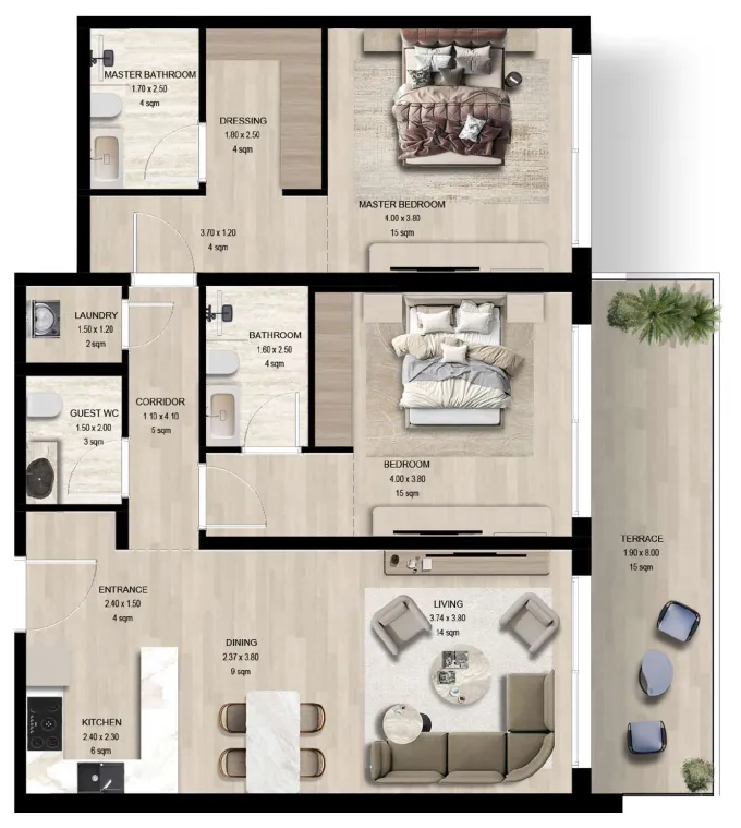 2 bed