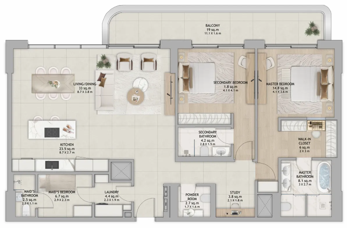 2 bedrooms floor plan