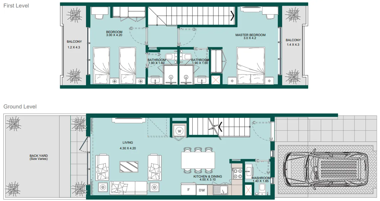 2-bedroom townhouse floor plan