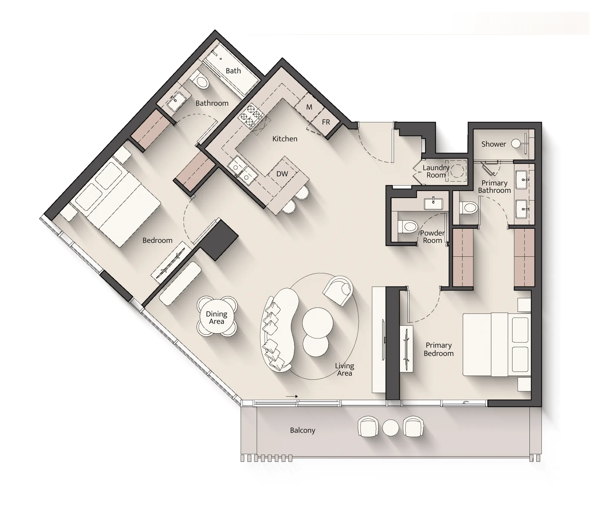 2 bedrooms floor plan