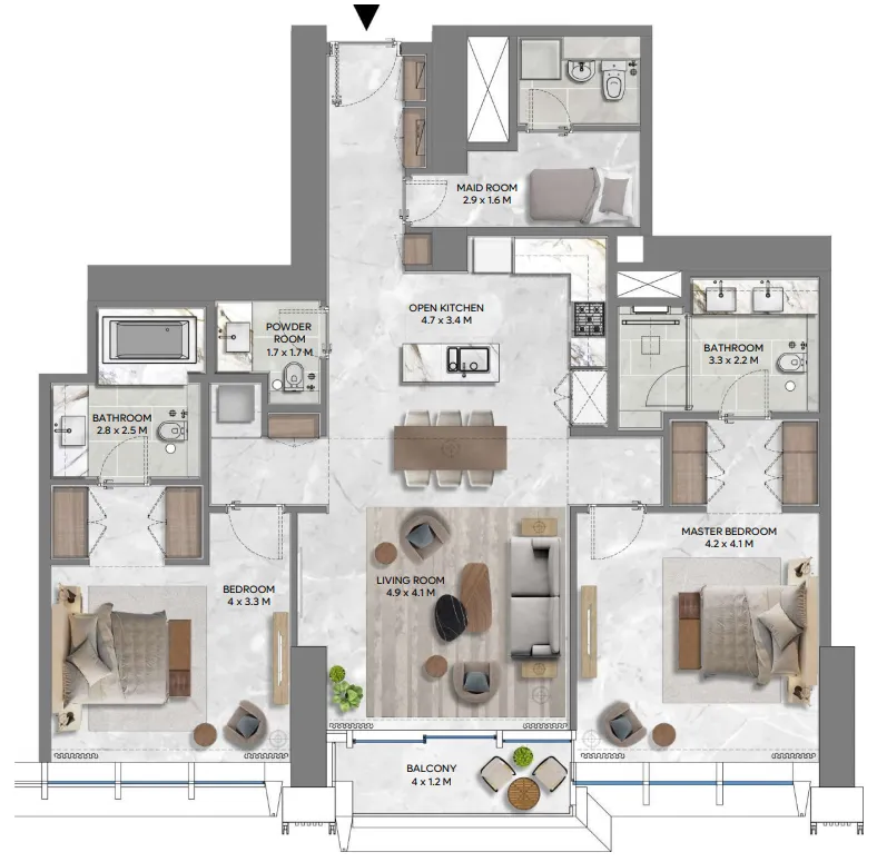 2 bedrooms floor plan