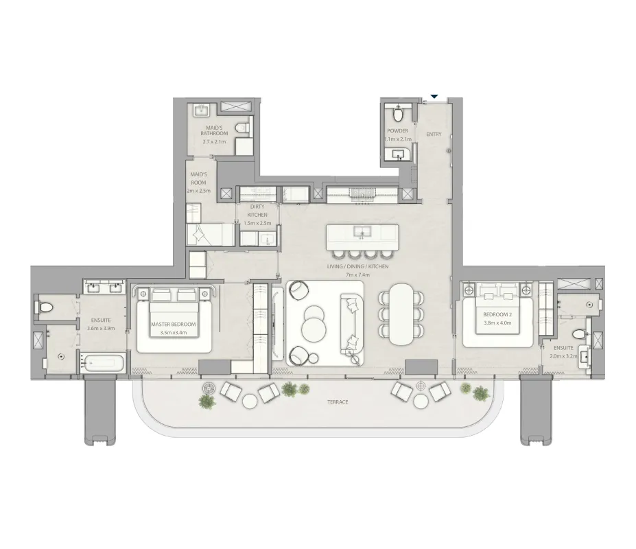 2 bedrooms floor plan