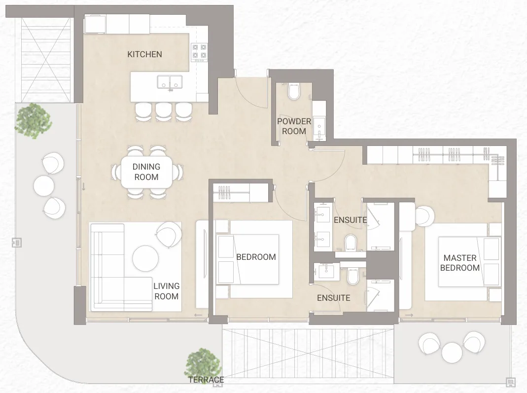 2 bedrooms floor plan
