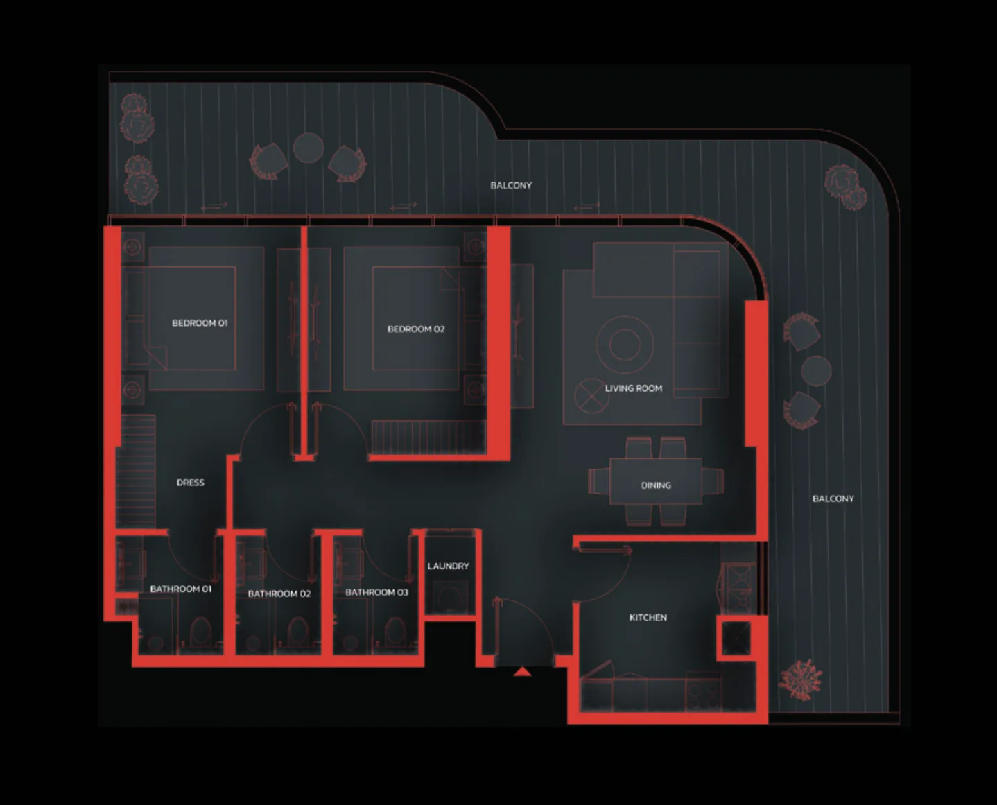 2 bedrooms floor plan