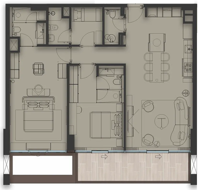 2 bedrooms floor plan