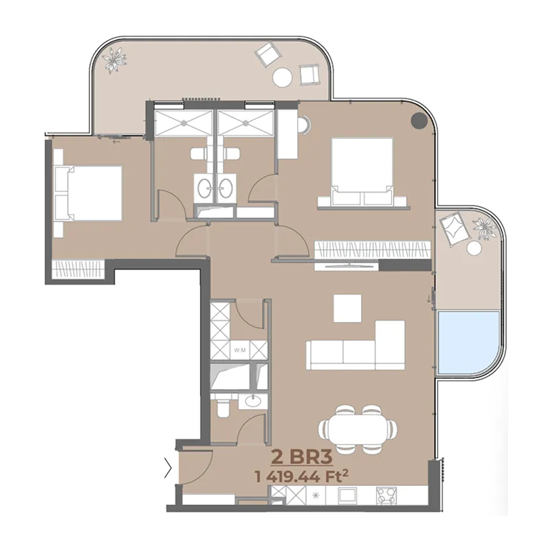 2 bedrooms floor plan