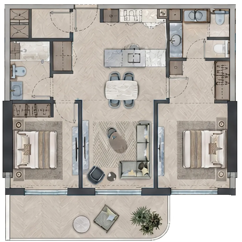 2 bedrooms floor plan