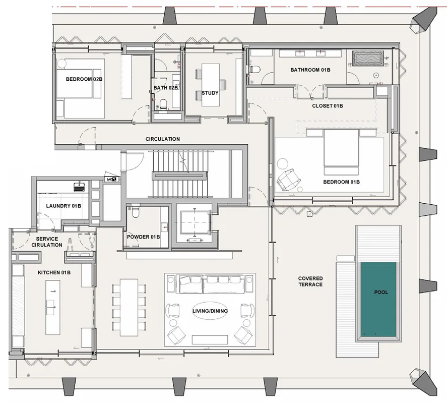 2 bedrooms floor plan