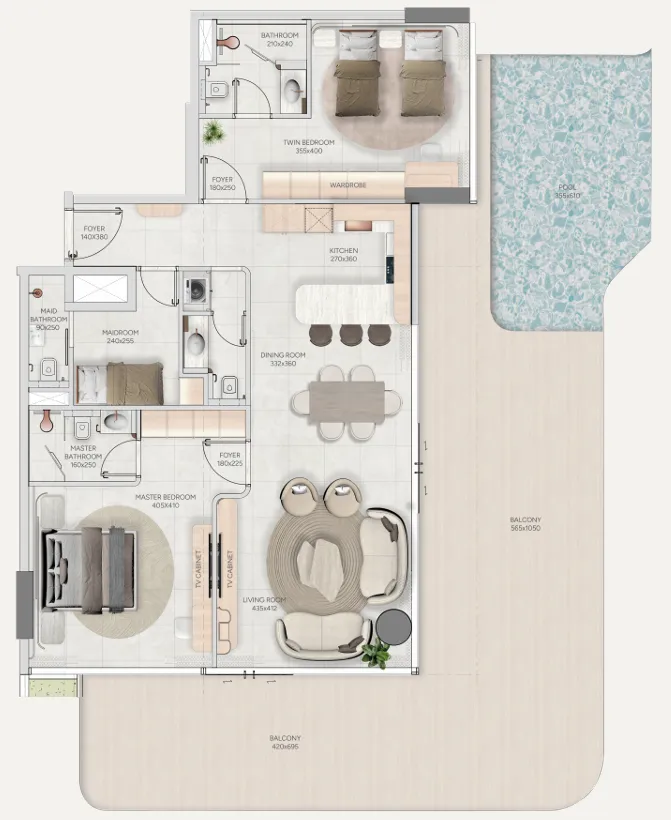 2 bedrooms floor plan