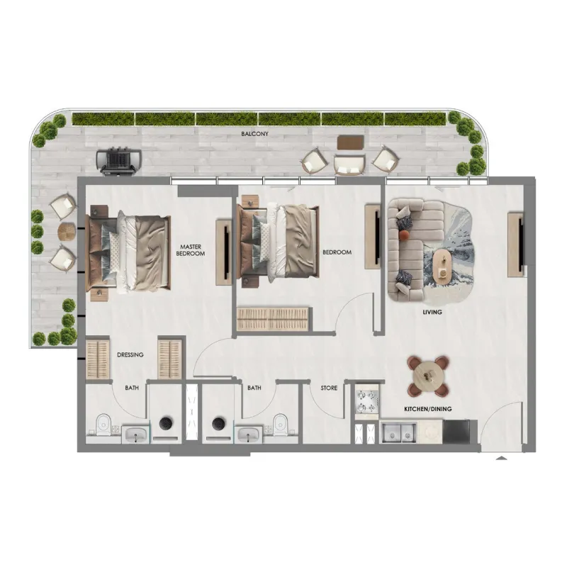 2 bedrooms floor plan