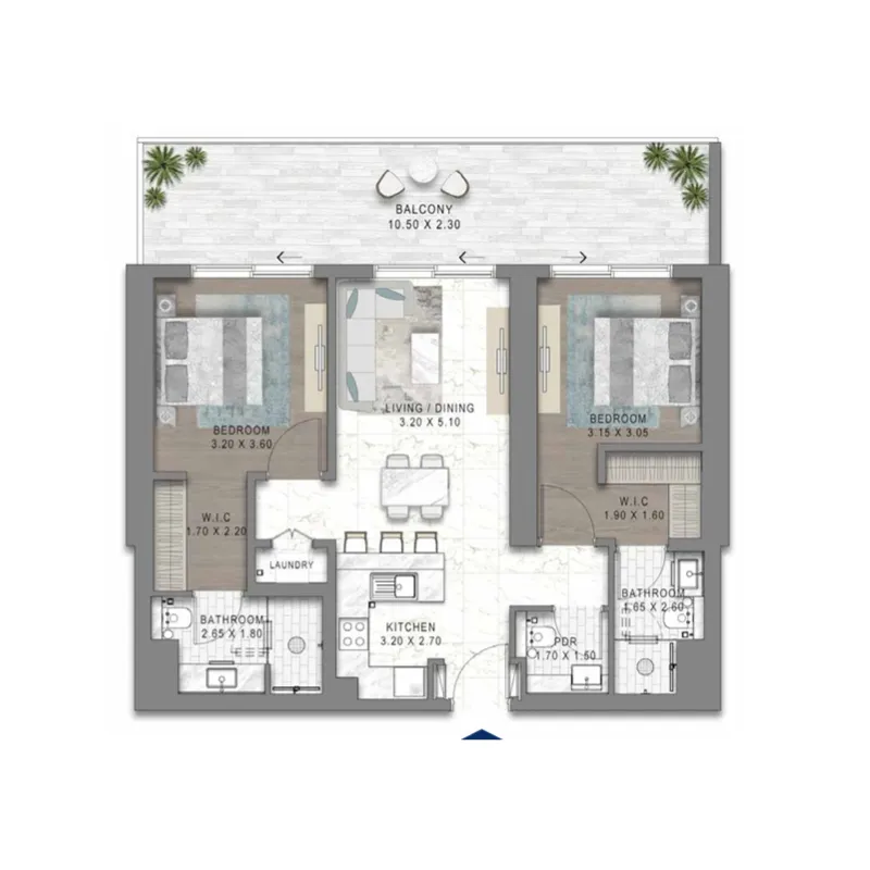 2 bedrooms floor plan