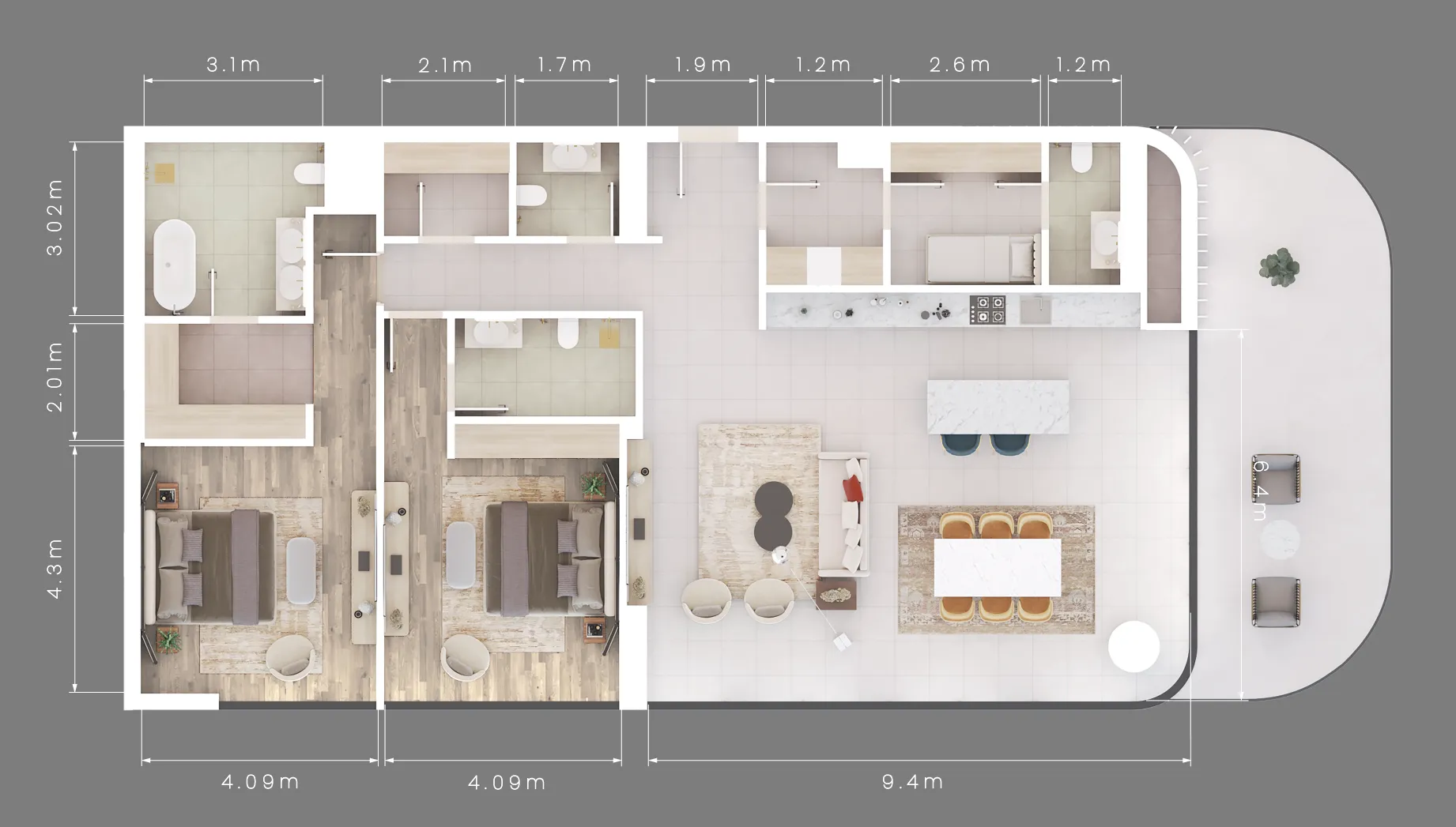2 bed