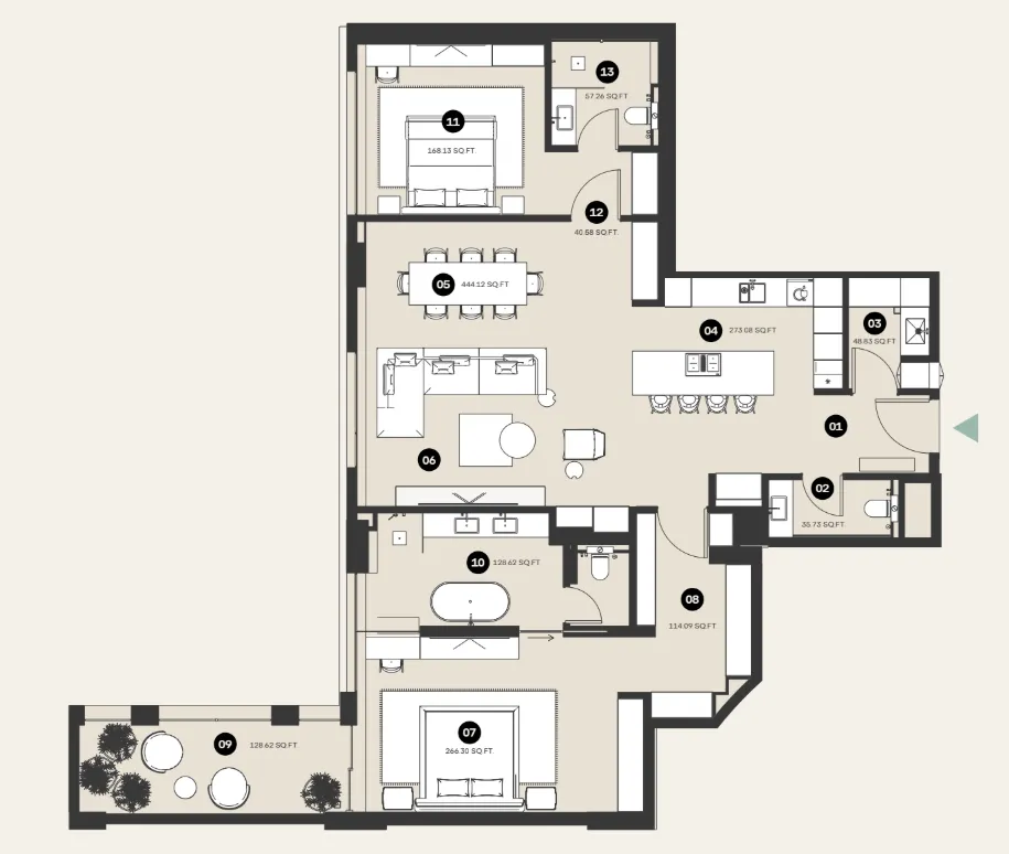 2 bedrooms floor plan