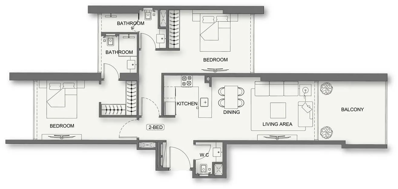 2 bedrooms floor plan