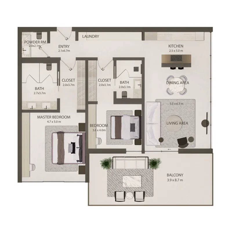 2 bedrooms floor plan