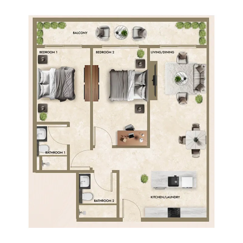 2 bedrooms floor plan