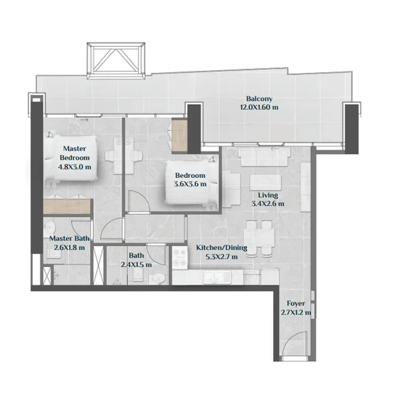 2 bedrooms floor plan
