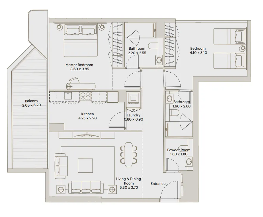 Deyaar Eleve 2BR floor plan