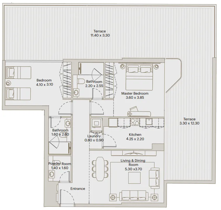 Deyaar Eleve 2BR floor plan