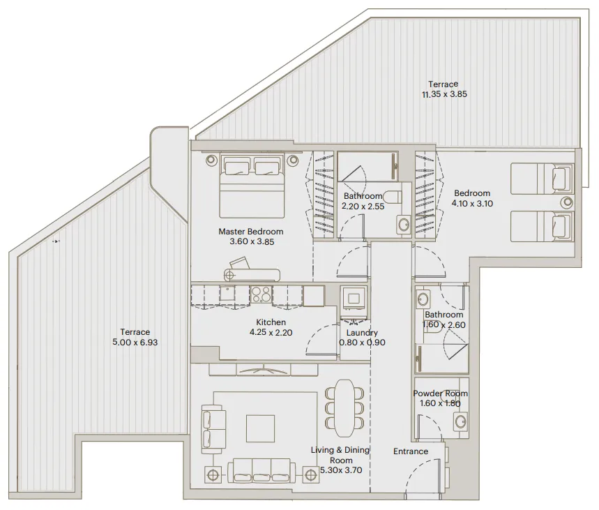 Deyaar Eleve 2BR floor plan