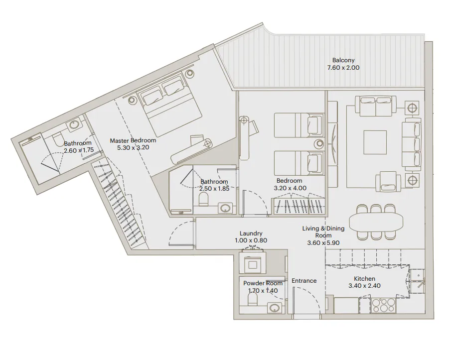 Deyaar Eleve 2BR floor plan
