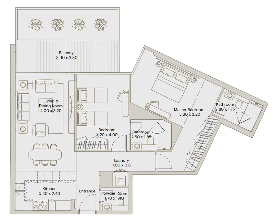 Deyaar Eleve 2BR floor plan