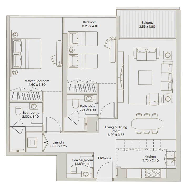 Deyaar Eleve 2BR floor plan