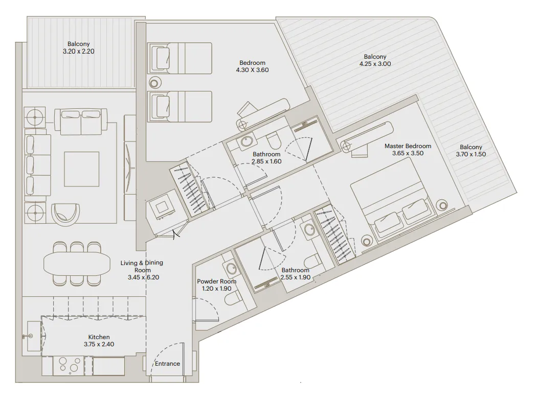 Deyaar Eleve 2BR floor plan