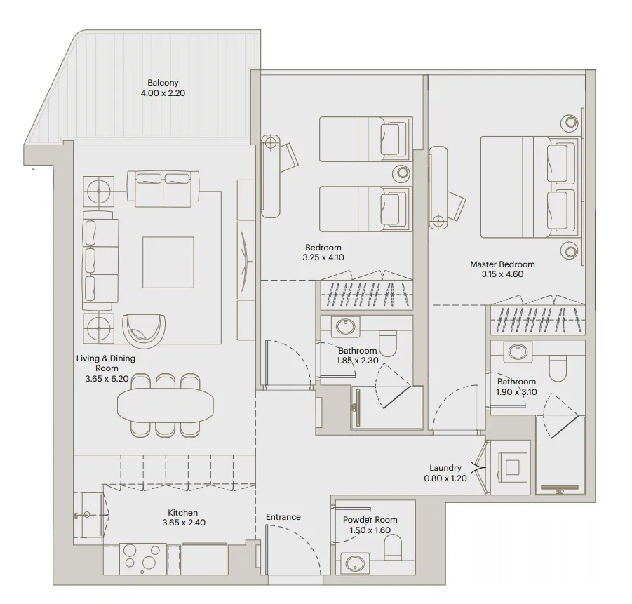 Deyaar Eleve 2BR floor plan