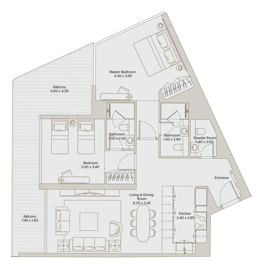 Deyaar Eleve 2BR floor plan