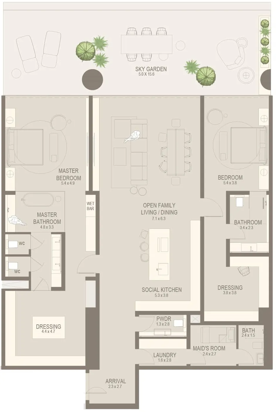 2 bedrooms floor plan