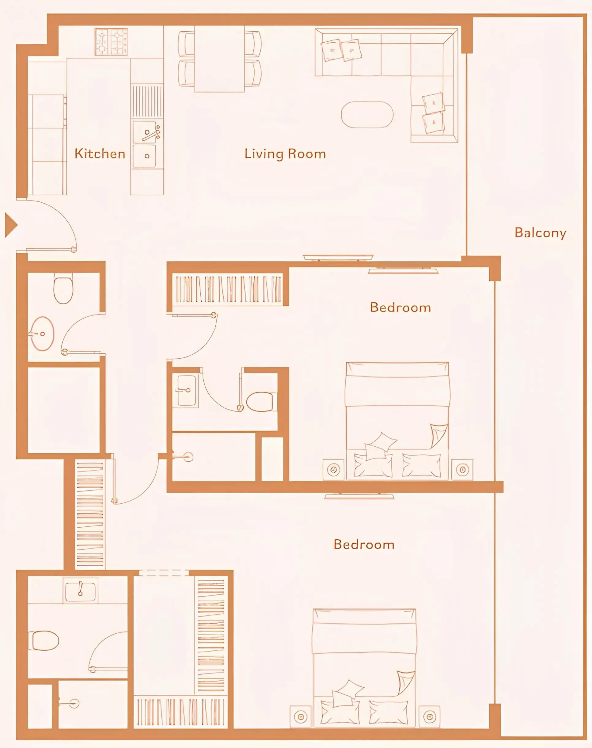 2 bedrooms floor plan