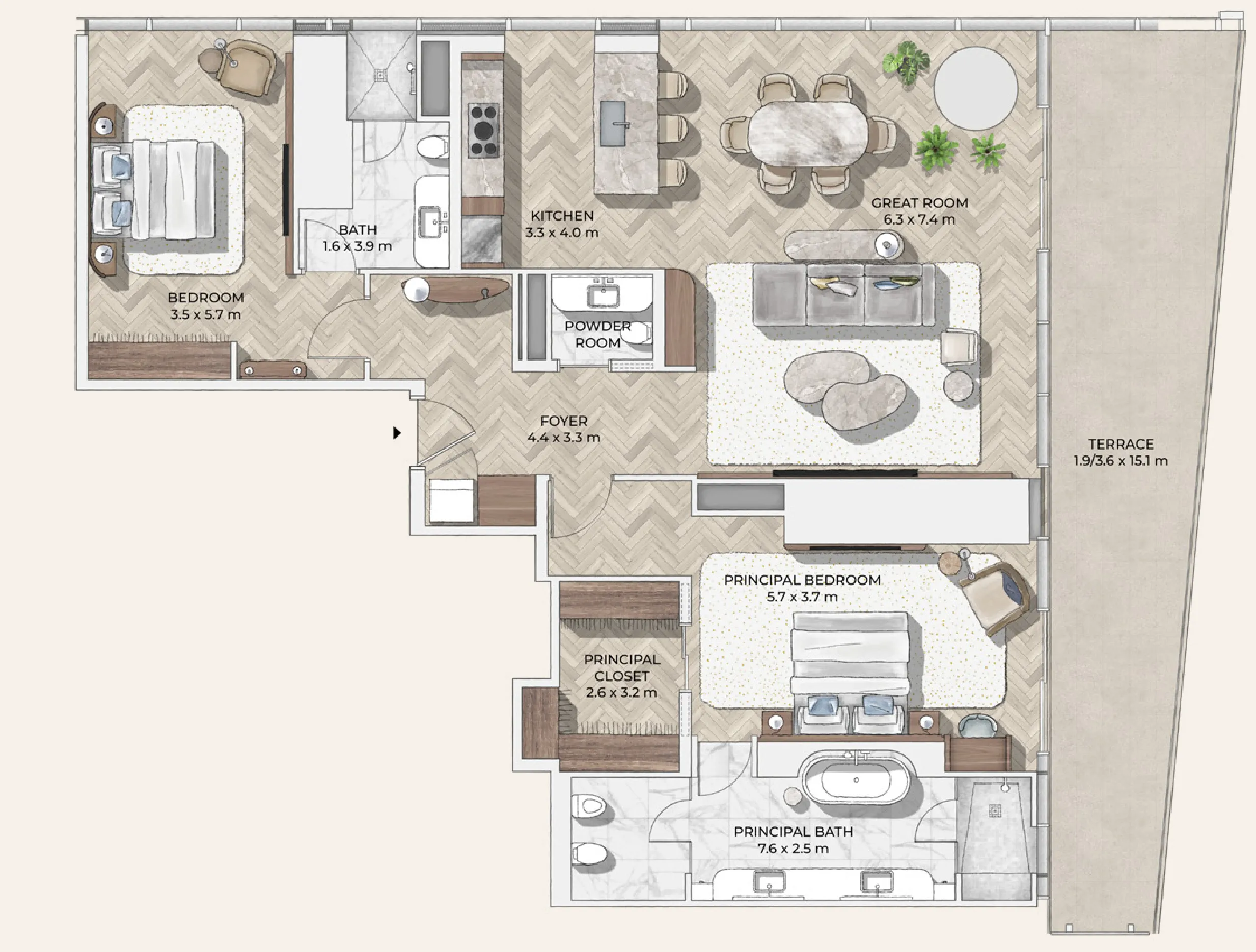 2 bedrooms floor plan