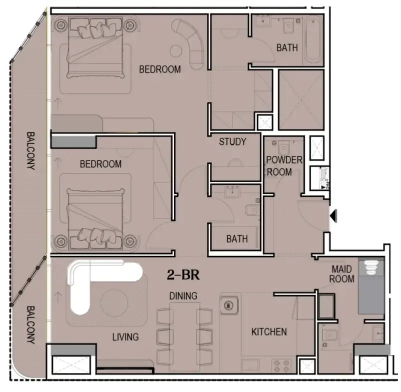 2 bedrooms floor plan