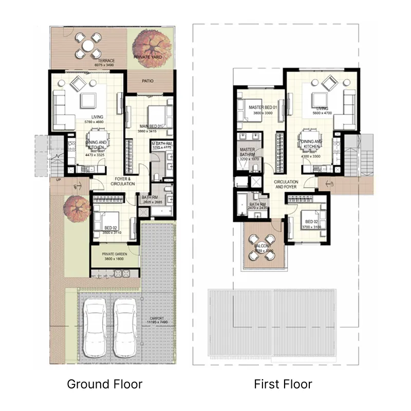 2-bedroom townhouse floor plan