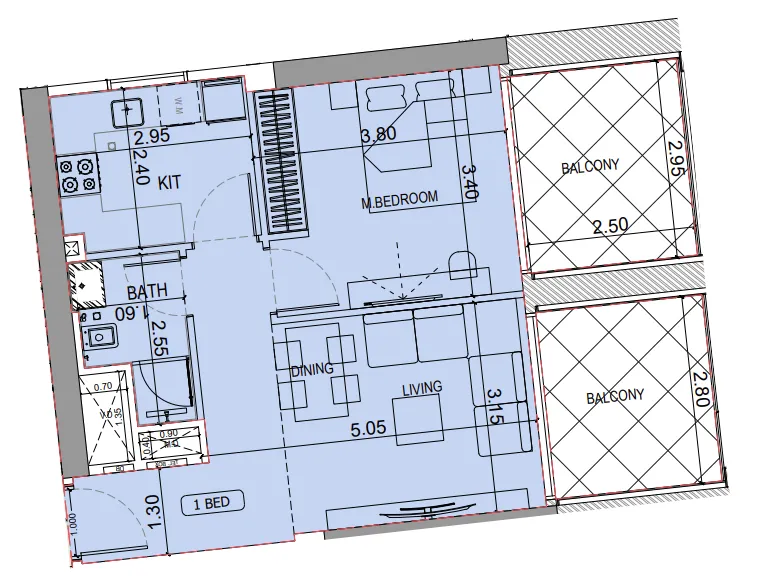 1 bedroom floor plan