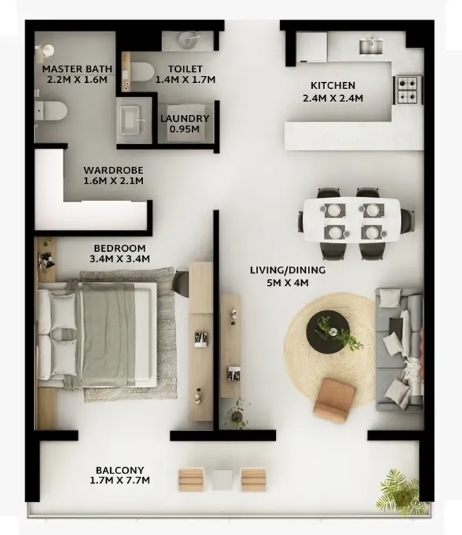 1 bedroom floor plan