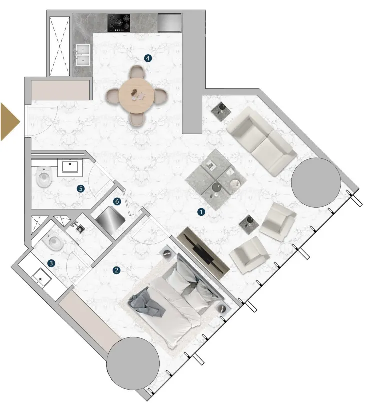 London Gate Franck Muller Vanguard 1BR floor plan