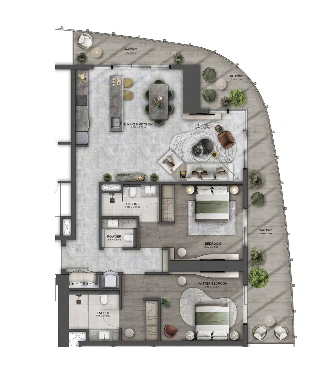 2 bedrooms floor plan