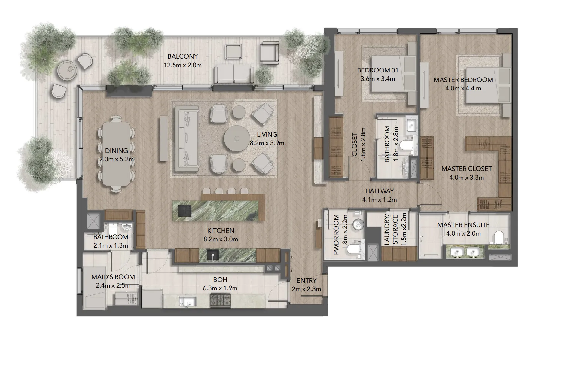 2 bedrooms floor plan