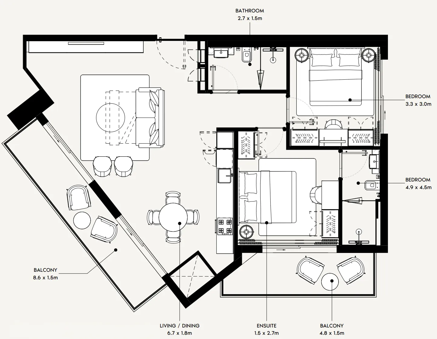 2 bedrooms floor plan