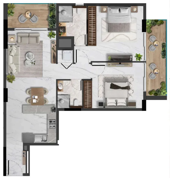 2 bedrooms floor plan