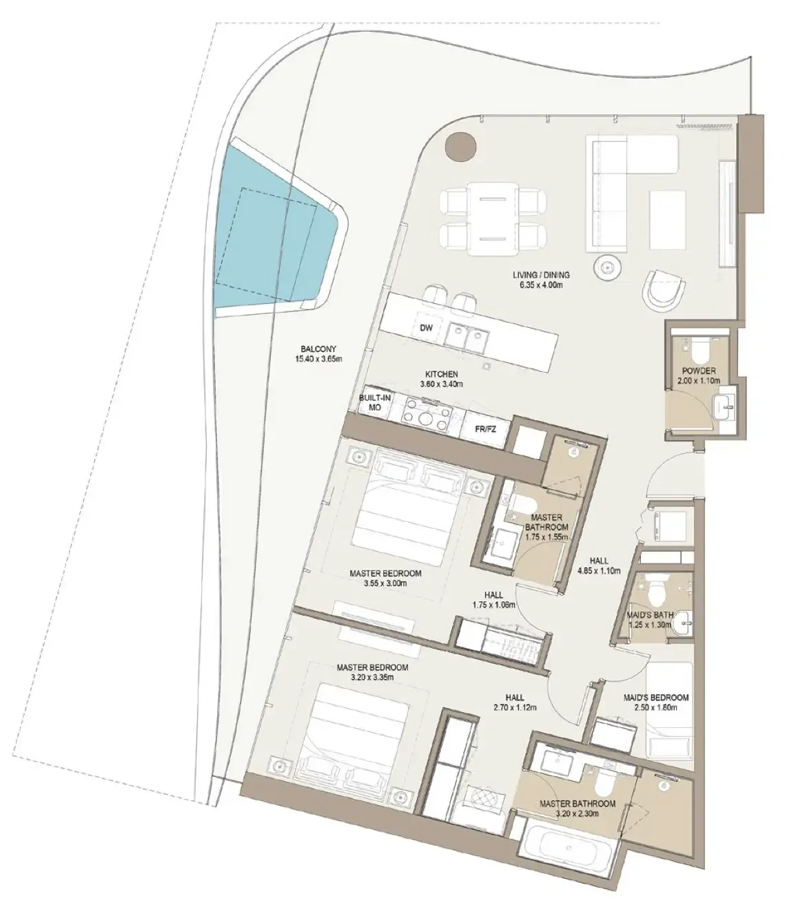 One Development Laguna Residence 2BR floor plan