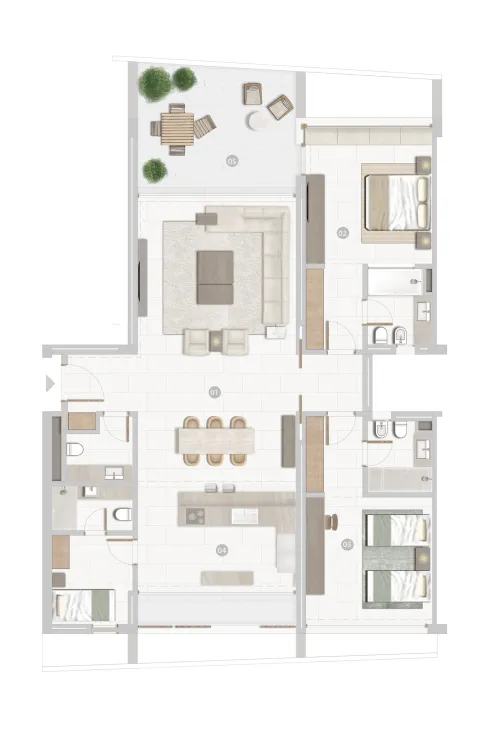 2 bedrooms floor plan