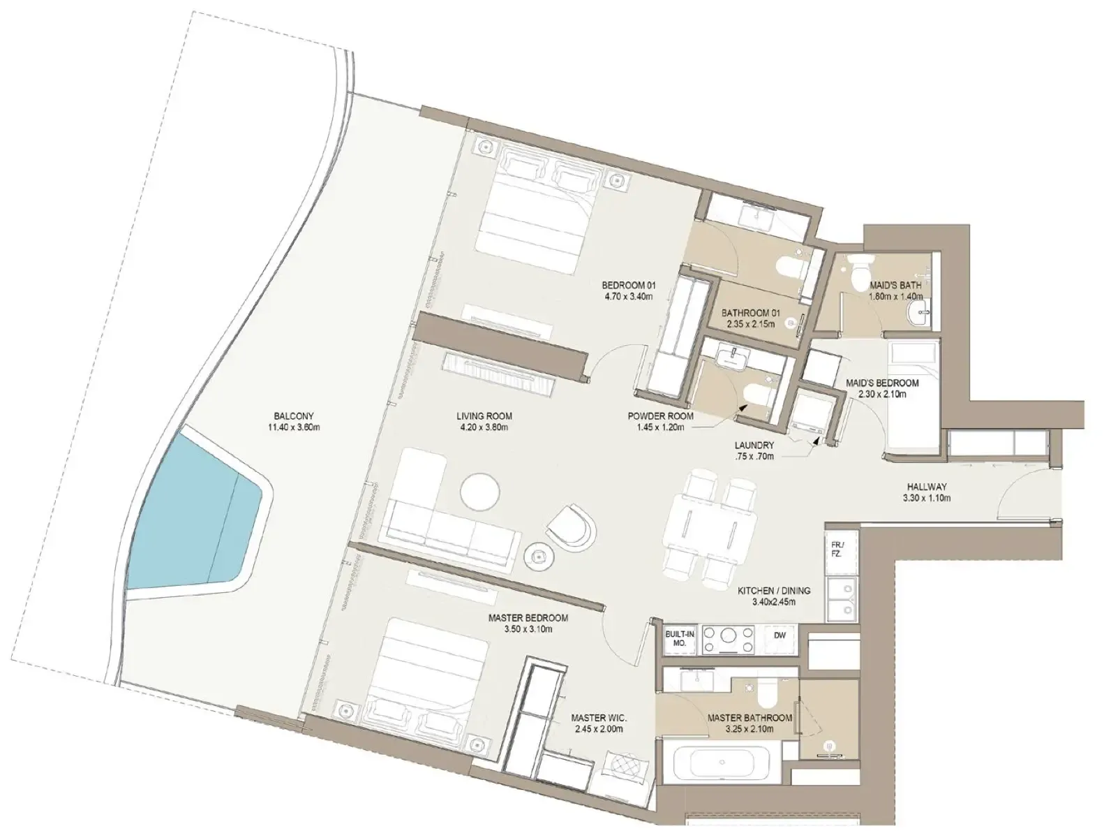 One Development Laguna Residence 2BR floor plan