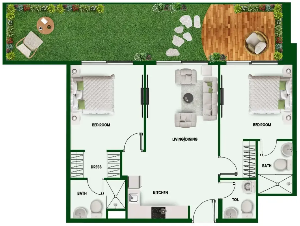 2 bedrooms floor plan
