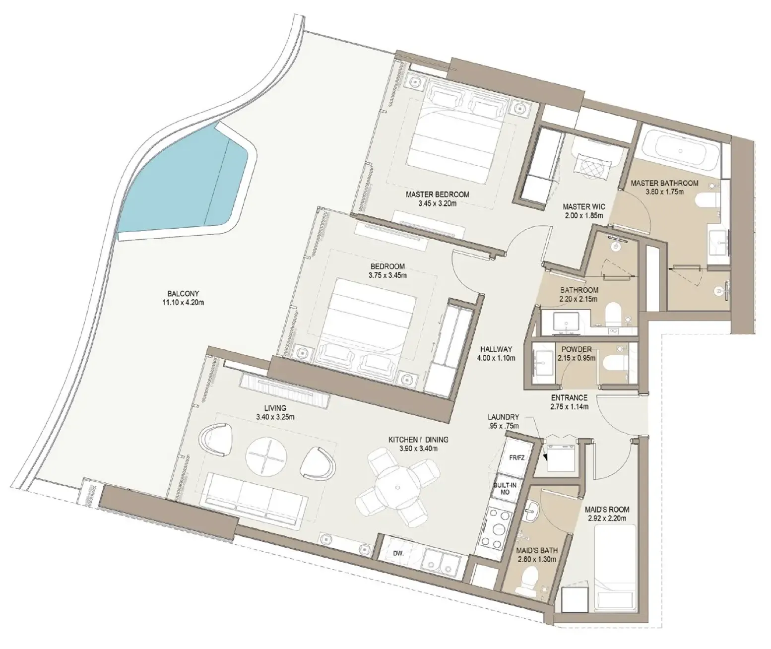 One Development Laguna Residence 2BR floor plan
